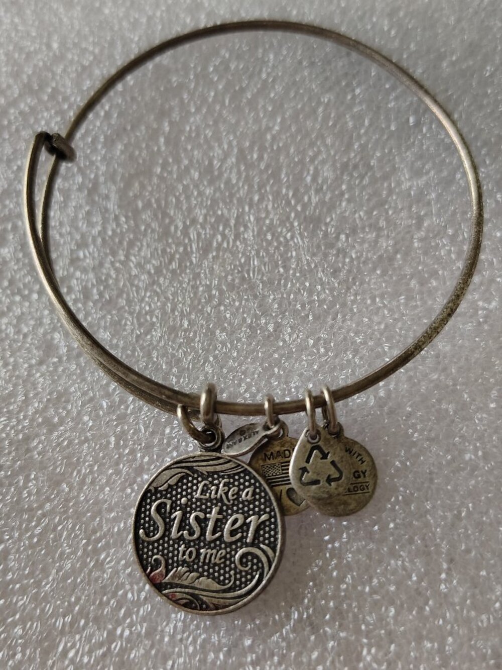 Alex and Ani Just Like a Sister Silver Charm Bracelet Bangle Expandable
